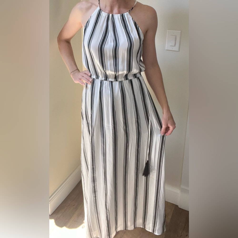 Ann Taylor Loft Black and White Striped Maxi Dress - Sz S